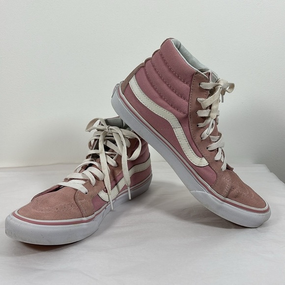 Vans Off The Wall Old Skool Sk8 Hi-Pig Shoes 9 Suede High Tops Pink Sneaker - Picture 6 of 8